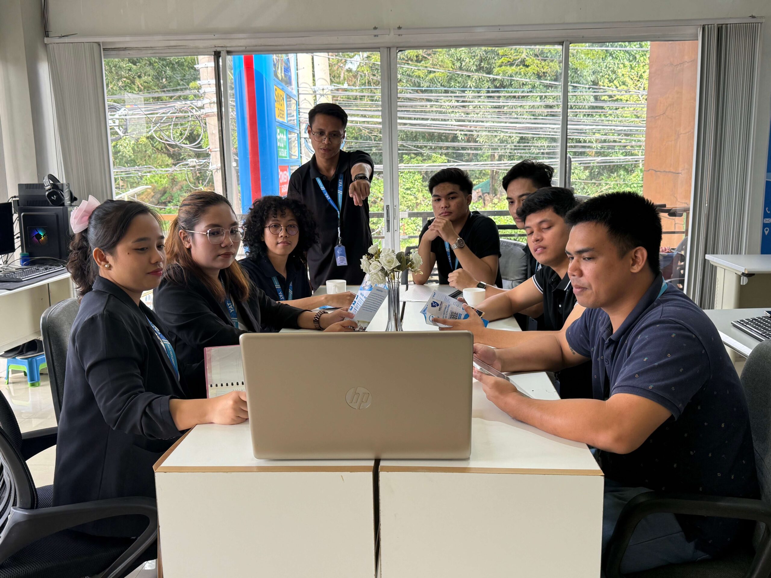 Team members brainstorming ideas during an office meeting.