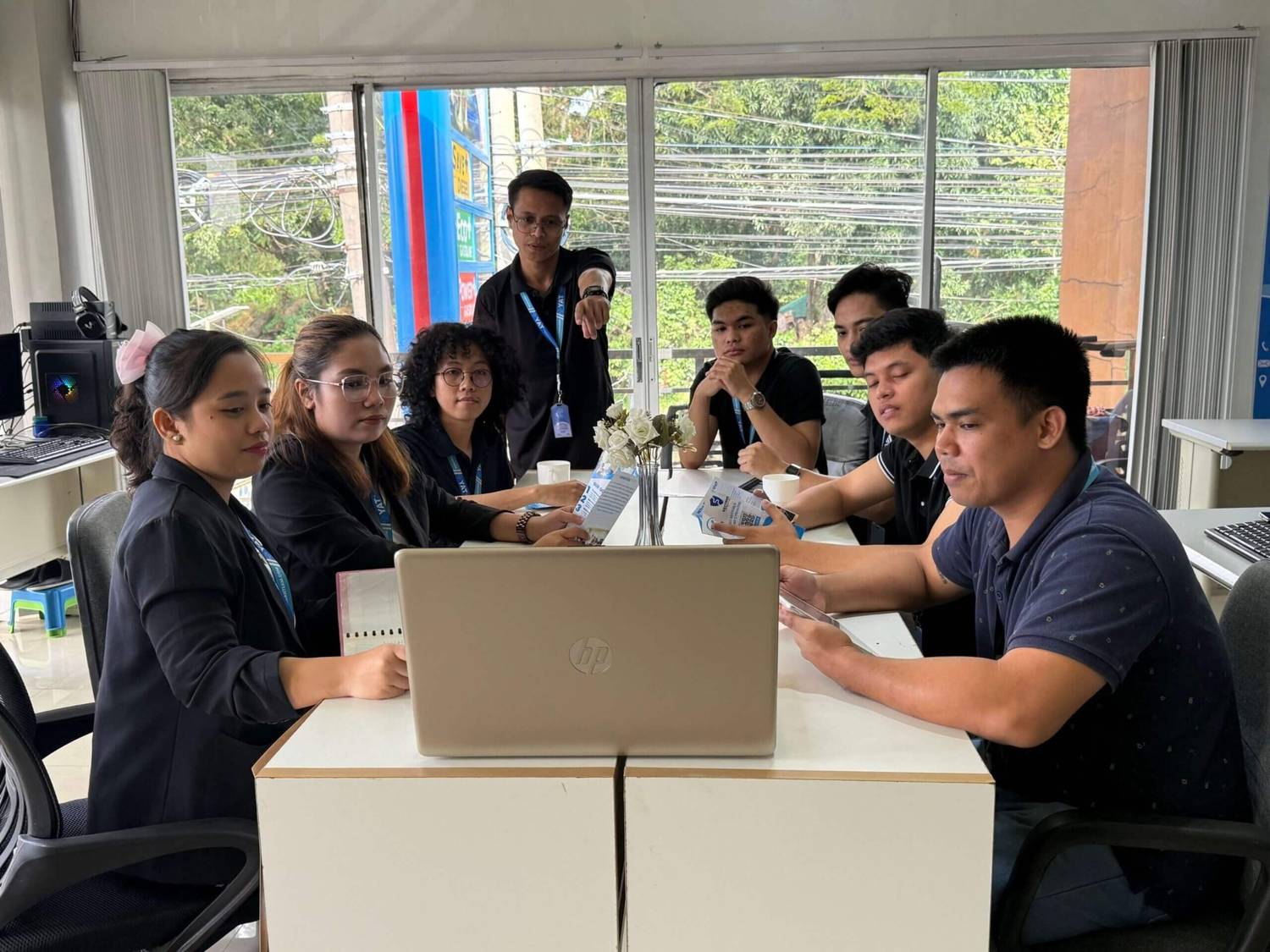 Team members brainstorming ideas during an office meeting.